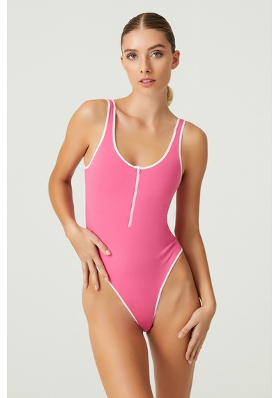 Los Ojos X Melodi Pembe Kontrast Biye Ve Fermuar Detaylı Body Bodysuit Pembe Pembe