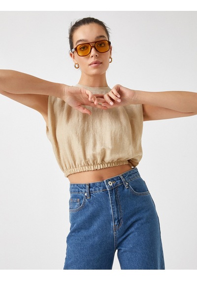 Koton Beli Lastikli Crop Tişört Bej 2yak13351ek Ekru Koton Beli Lastikli Crop Tişört Bej 2yak13351ek Ekru