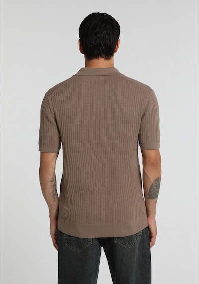 Colin's Colins Regular Fit Polo Yaka Jakarlı Erkek Kahverengi Kısa Kol Kazak Cl1082368 Q1.v2 Tpe Gri