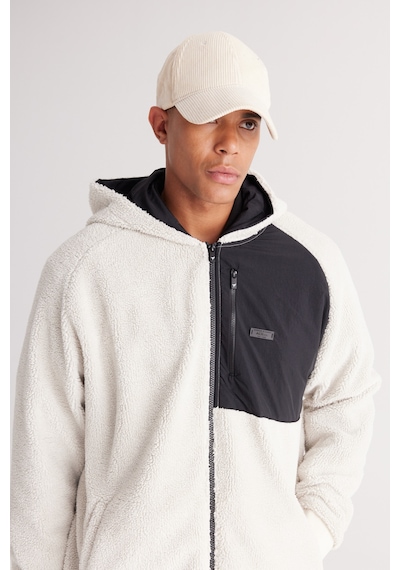 AC&Co / Altınyıldız Classics Erkek Bej Oversize Bol Kesim Kapüşonlu Polar Bej