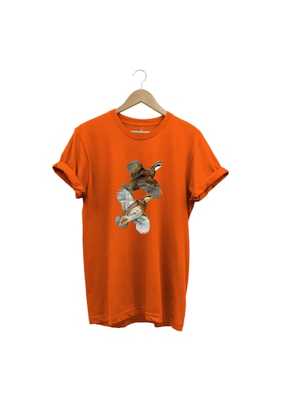 Avcılık Hunter Keklik Kuşları Tasarımlı %100 Pamuk Regular Fit Turuncu T-shirt Turuncu