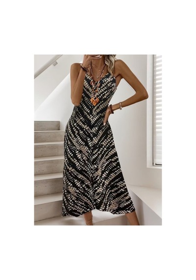 Butik İstanbul Kadın Ip Askılı V Yakalı Desenli Uzun Süprem Elbise Siyah Butik İstanbul Kadın Ip Askılı V Yakalı Desenli Uzun Süprem Elbise Siyah