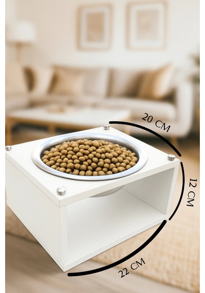 Reyo Ok-ay Store Silvara Modern Ahşap Kedi Ve Köpek Mama Standı Paslanmaz Çelik Kaseli Mama Ve Su Kabı Siyah