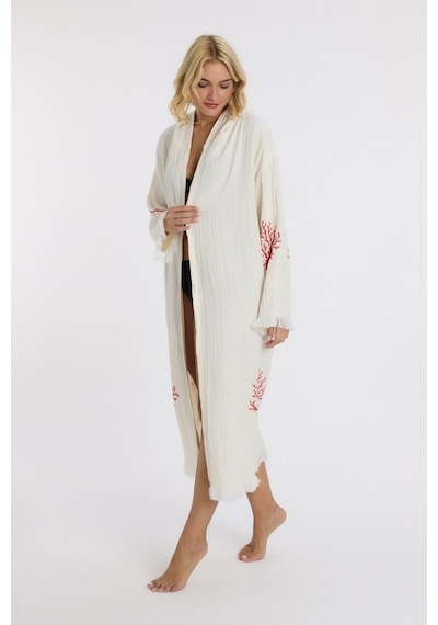 Mulberry Muslin Peştemal Bornoz Banyo Ve Plaj Elbisesi Kırmızı