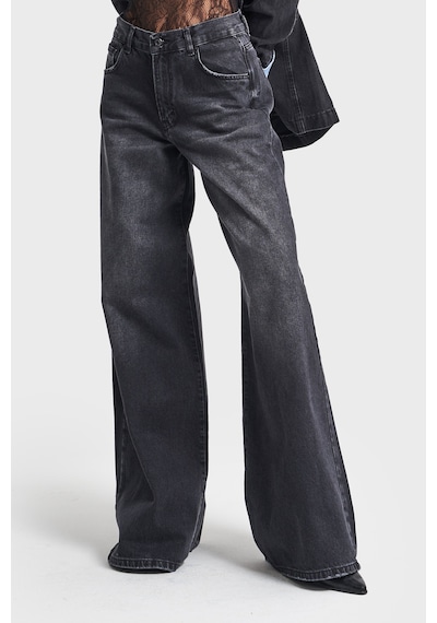 Itsbasic Kadın Koyu Füme Renk Hera Palazzo Fit Bol Kesim Denim Jean Siyah