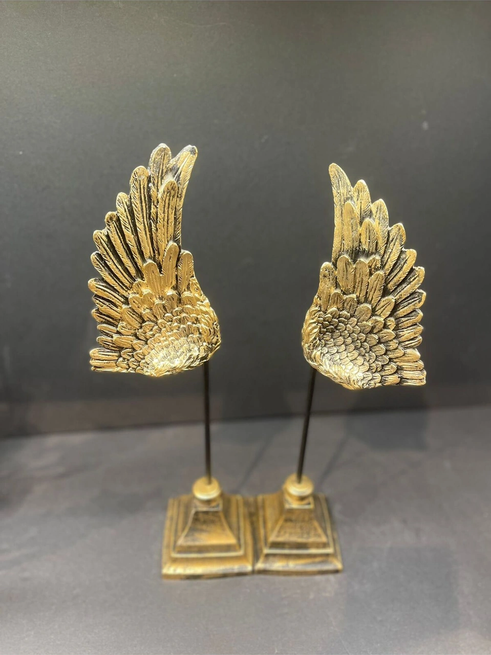 Dekoratif Polyester Ikili Melek Kanatları Biblo Gold Eskitme .