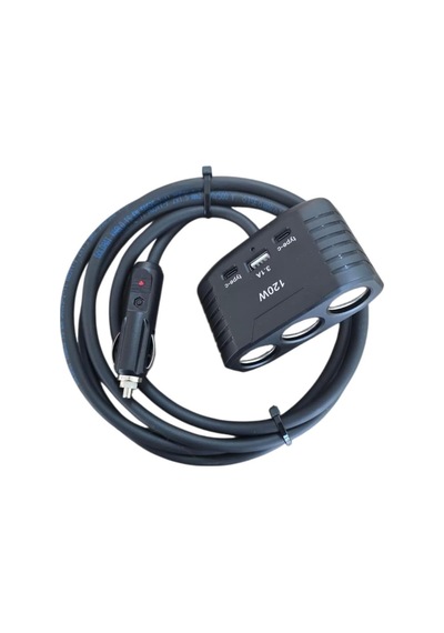Araç Çakmak Uzatma Kablosu Çakmaklık Çoklayıcı Usb, Type-c Çıkışlı 12 Volt 10 Amper 120 Wat 2 X1,5mm Ttr Bak