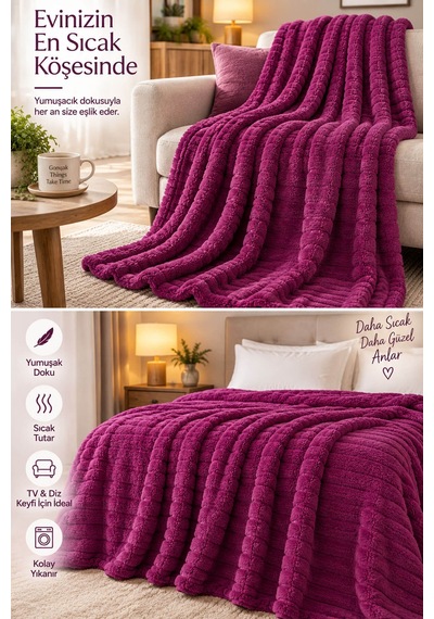 Tek Kişilik Peluş Tv Diz Battaniyesi 100x175 Cm Mor