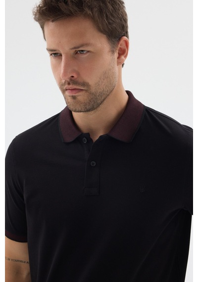 Siyah-bordo Polo Yaka Pike Kısa Kol Slim Fit %100 Pamuk Tişört 1011260171 Siyah - Bordo
