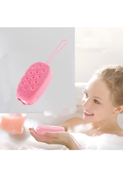 2 Adet Süngerli Silikon Banyo Kesesi Hazneli Vücut Kesesi Masajlı Yumuşak Duş Lifi