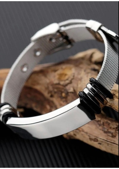 Tamamı Saf Çelik Silver Kemer Kordonlu Sade Çelik Bileklik 23cm Gümüş