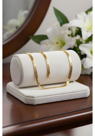 Gümüş Kaplama 316 L Paslanmaz Çelik Kz-101 Ezme Gurmet Sık Örme İtalyan Model Zincir Kolye 5 Mm Gold Altın