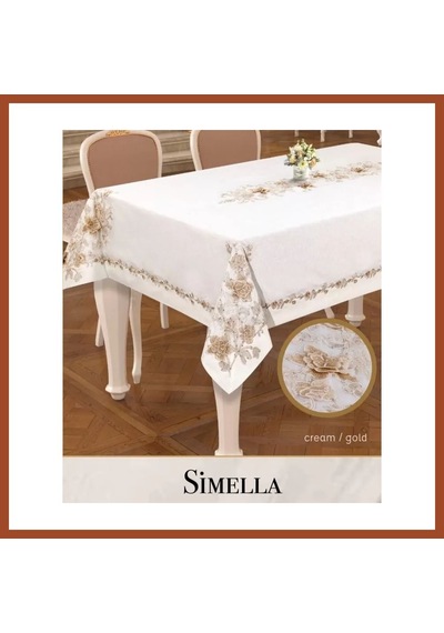 Bezos Simella Model Krem-god Detay 160x300 Cm Keten Masa Örtüsü Modern Tasarım Pro