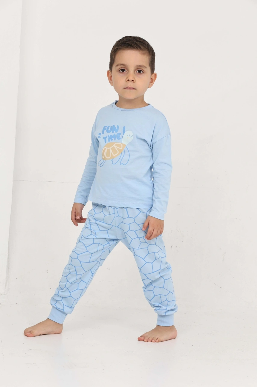 Toontoy Kids Toontoy Erkek Çocuk Kaplumbağa Baskılı Pijama Takım Mavi