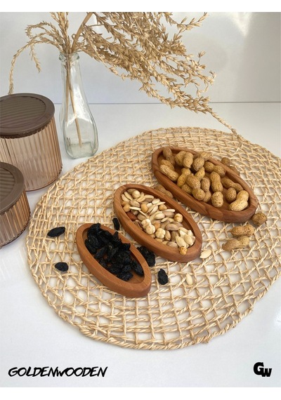 Doğal Ahşap Sunum Tabakları Oval Ahşap Çerez Tabakları Kayın/gürgen 3 Parça