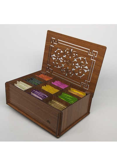 Ahşap Çay Kutusu Tea Box 9 Bölmeli Cvz 72 Adet Bitki Çayı Dahil Çok Renkli