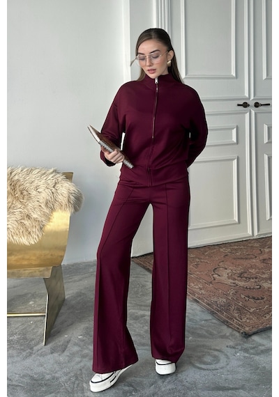 Balenbi Kadın Modal Kumaş Fermuarlı Dik Yaka Takım 1118 Bordo