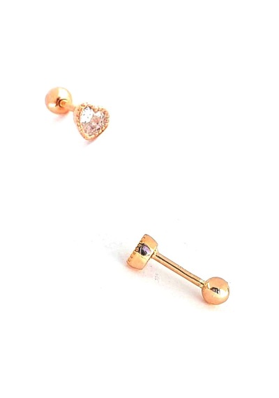 Pırlanta Parlaklığında Zirkon Taşlı 925ayar Gümüş Rose Kalp Figürlü Tragus Piercing Altın