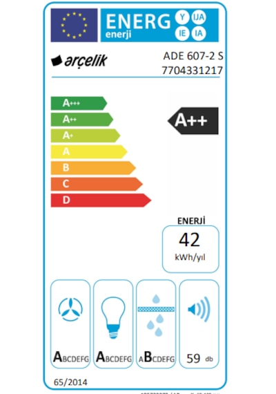 Arçelik Ade 607-2 S 60 CM A++ Davlumbaz