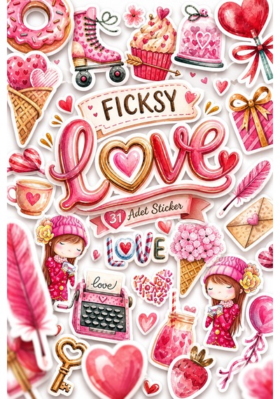 Sevimli Genç Kız Aşk, Sevgi, Kalp Ve Sevgililer Günü Temalı Sticker Seti - 31 Adet Etiket Çıkartma Diğer