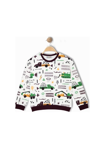 Alglıfe Erkek Çocuk Araba Ve İş Makineleri Desenli Sweatshırt Mor