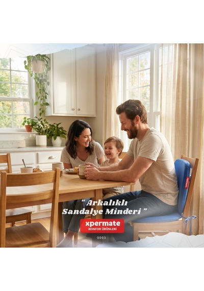 Arkalıklı Sandalye Minderi Oval Bağcıklı Mutfak Bahçe Balkon Minderi Mavi