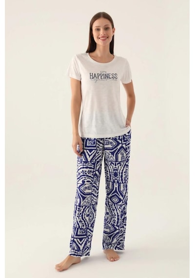 Arnetta Viskon Kısa Kol Sıfır Yaka Bayan Pijama Takım Krem