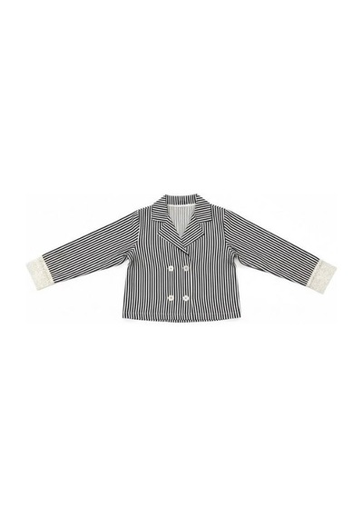 Zekids Kız Çocuk Lacivert Çizgili Kruvaze Dantel Detaylı Ceket-17155 Çok Renkli