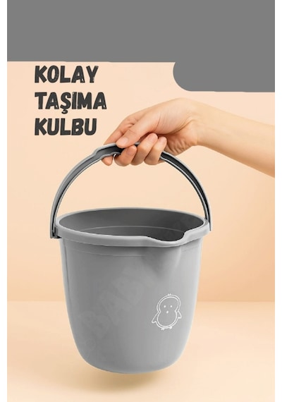 Çocuklar İçin 2'li Banyo Seti Kulplu Kova & Oluklu Maşrapa Set Gri