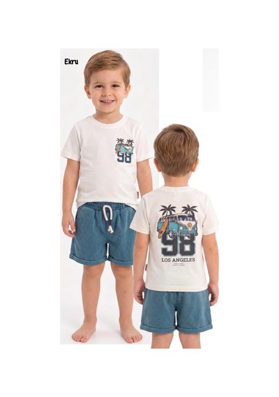 Trend Kids Trendebee Kids 2li Takım Penye Kotlu Los Angeles Baskılı Beyaz