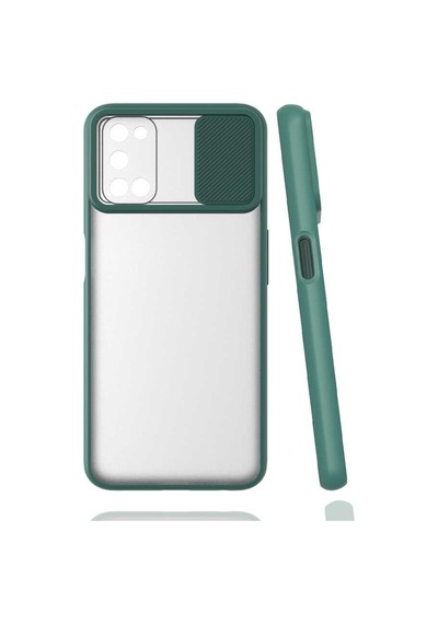 Kilifone - Oppo Uyumlu A52 - Kılıf Slayt Sürgülü Arkası Buzlu Lensi Kapak - Koyu Yeşil