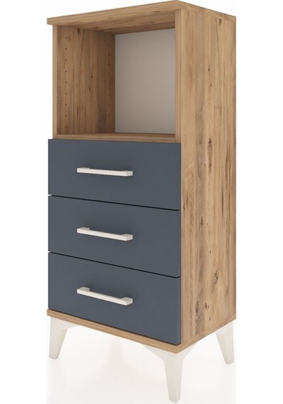 Arges Komodin Tek Raflı 3 Çekmeceli 44x30x96 Çam-antrasit Çam