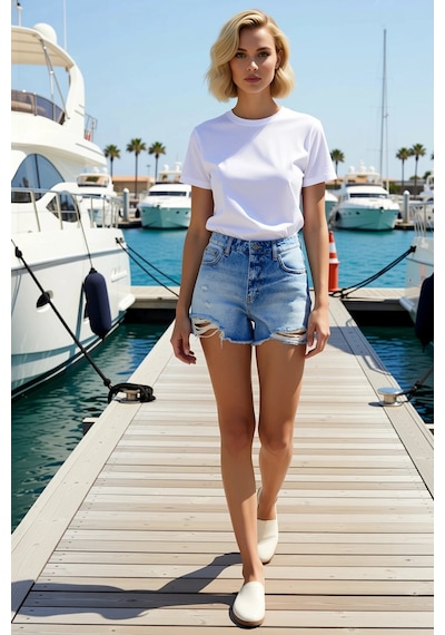 Benerly Kadın Şort Slim Kalıp Denim Yüksek Bel Yırtık Detaylı Mini Boy Ge Açık Mavi Benerly Kadın Şort Slim Kalıp Denim Yüksek Bel Yırtık Detaylı Mini Boy Ge Açık Mavi
