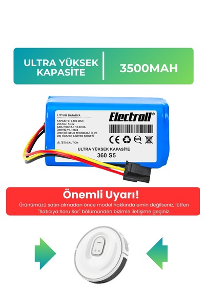 360 S5 Robot Süpürge Bataryası Ultra Yüksek Kapasite 3500mah