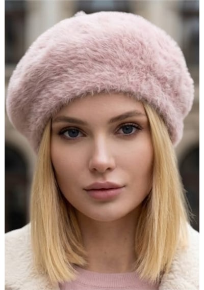 Uniquetrenders Kadın Peluş Kışlık Fransız Ressam Bere Pembe