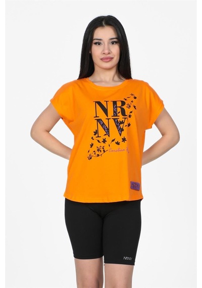 Nrnv Baskılı Kesik Kol Tshirt Oranj-oranj Turuncu
