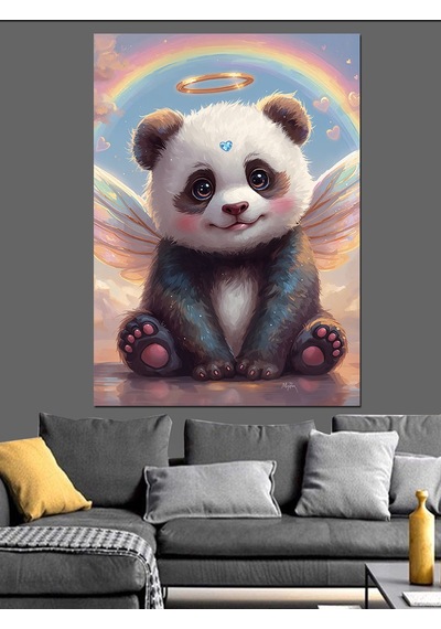 Ahşap Tablo Kanatlı Sevimli Panda Melek