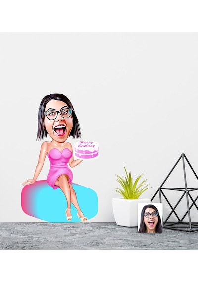 Kişiye Özel Bayan Doğum Günü Karikatürlü Duvar Sticker 50X70CM N11.1324