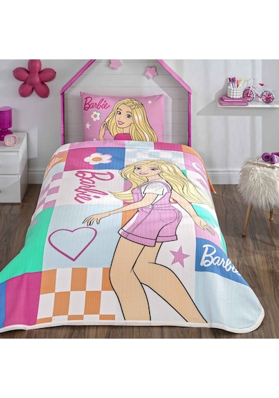 Taç Lisanslı Barbie Colourful Pamuk Tek Kişilik Pike Takımı 000000001000051395 Çok Renkli