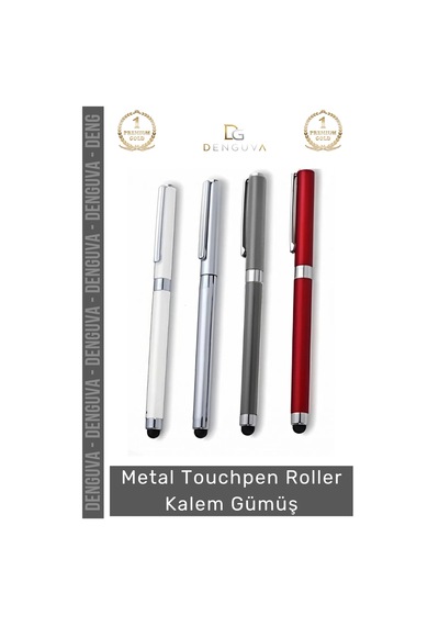Kalem Metal Gövde Lüks Şık Prestijli Tasarım Promosyon Logolu Touchpen Roller Kalem Gümüş Çok Renkli