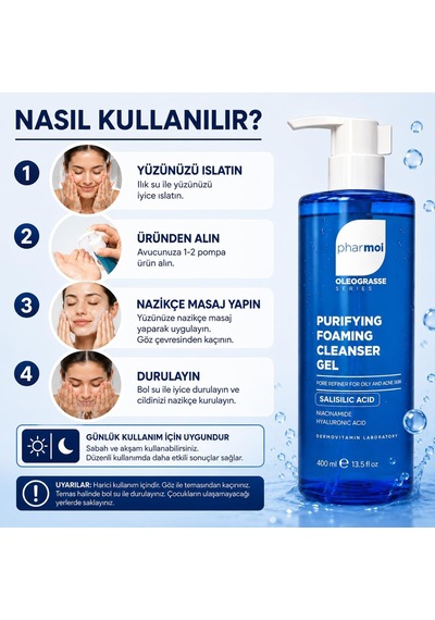 Salicylic Acid Foaming Cleanser Gel 400 Ml - Yağlı Ve Sivilceli Cilt Yüz Temizleme Jeli