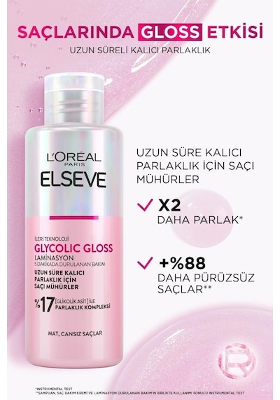 Elseve Glycolic Gloss Şampuan + Saç Bakım Kremi + Laminasyon