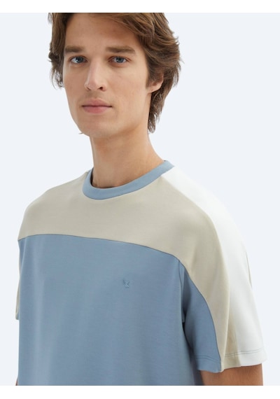 Kip Mavi Düz Bisiklet Yaka T-shirt Mavi