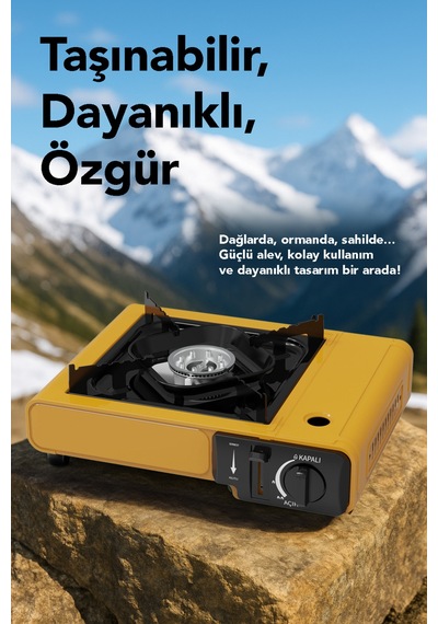 Portatif Kamp Ocağı - Taşıma Çantalı Gazlı Stop Emniyetli Ocak 34x28x11 Cm Sarı Sarı