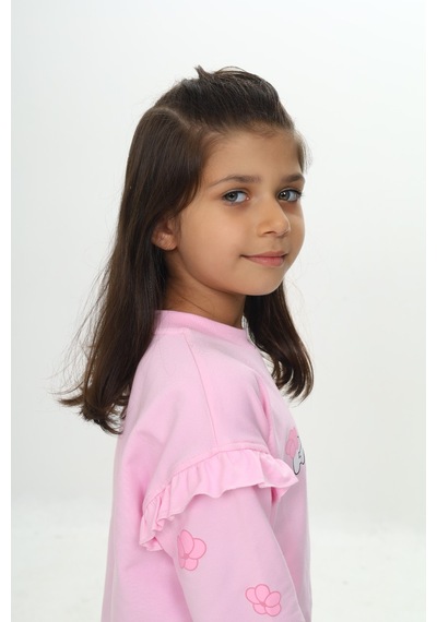Toontoy Kız Çocuk Relax Fit Bisiklet Yaka Düşük Omuz Baskılı Sweatshirt - Kolu Fırfırlı & 2 İplik Pembe Toontoy Kız Çocuk Relax Fit Bisiklet Yaka Düşük Omuz Baskılı Sweatshirt - Kolu Fırfırlı & 2 İplik Pembe