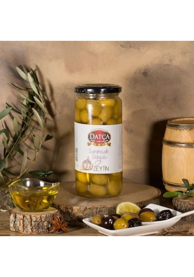Datça Sarımsak Dolgulu Yeşil Zeytin Cam 480 G