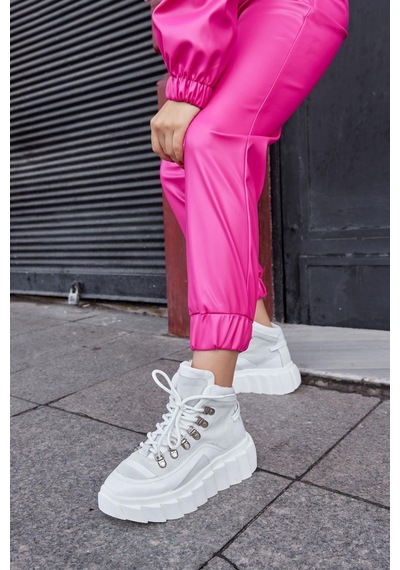 Candy Beyaz Hakiki Deri Kadın Sneaker Bot-Beyaz