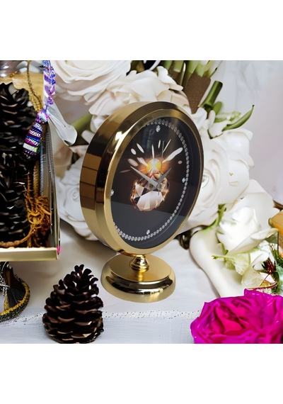 Altın Gold Renkli Metal Ofis Salon Otel Masa Saati 25*20 cm H4