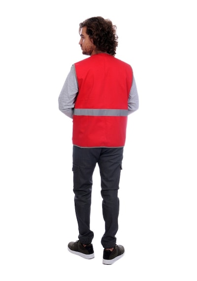 Çok Cepli Alet Yelek Kırmızı / Gri Reflektörlü