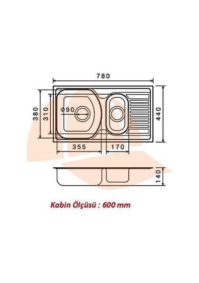 78 X 44 Mutfak Eviyesi 7844gr Keten Sağ Damlalıklı Krom